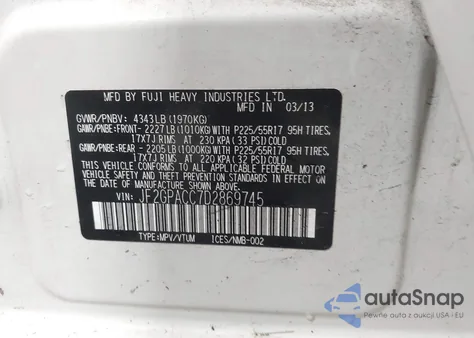 2013 Subaru Xv Crosstrek 2.0I Premium из США, поврежденный, VIN JF2GPACC7D2869745